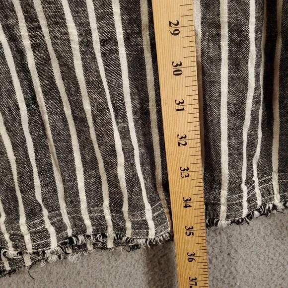 Linen Blend Dress Womens 1X Gray Black White Stripe Belted Crossover Raw Hem - Picture 7 of 11